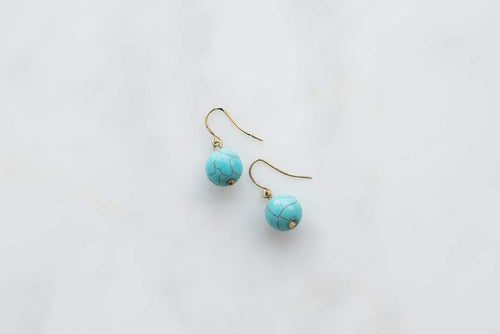Boho earrings with turquoise globe and 14k gold hooks